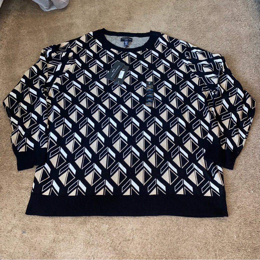 Shaquille O'Neal Sweater Mens 4XLT Black Beige Geometric Crewneck Pullover